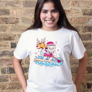 Santa surfing christmas holiday vacation shirts