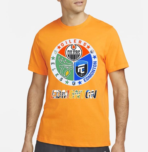 Edmonton Circle Logo Sport Teams Oilers Elks Shirt