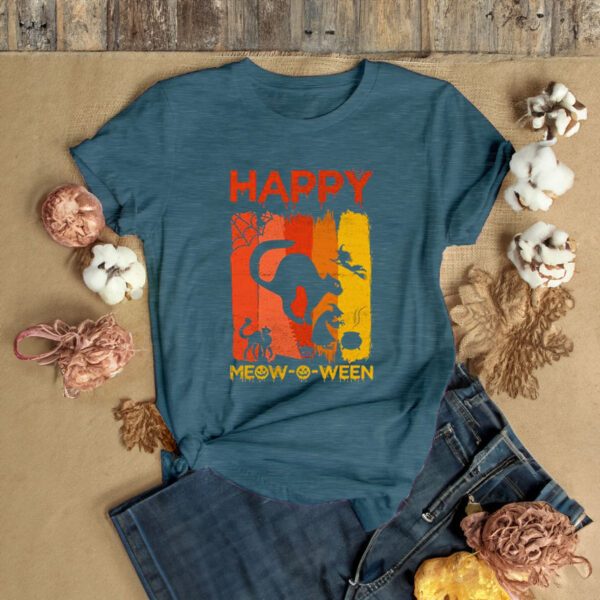 Happy Meow O ween Funny Halloween Black Cat Scary Spooky Shirts