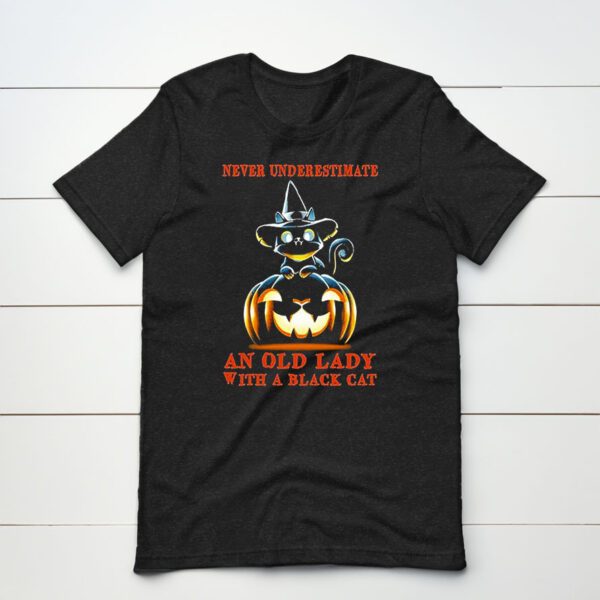 Never Underestimate An Old Lady With A Black Cat Halloween Pumpkin Shirt