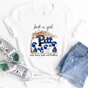 Pittsburgh Panthers Peanuts Cartoon Just A Girl Who Loves Fall And Panthers Logo Shirts