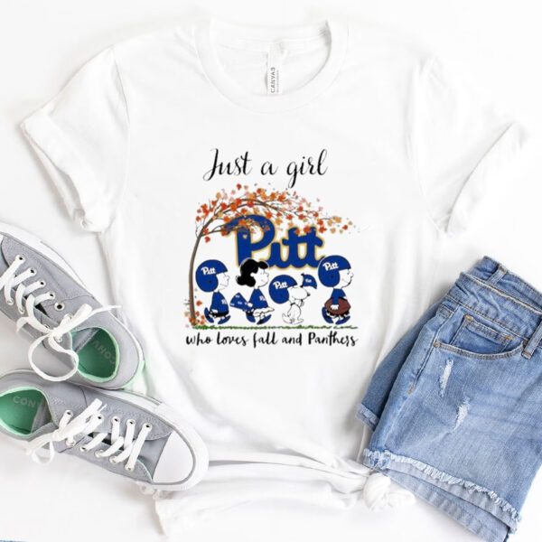 Pittsburgh Panthers Peanuts Cartoon Just A Girl Who Loves Fall And Panthers Logo Shirts