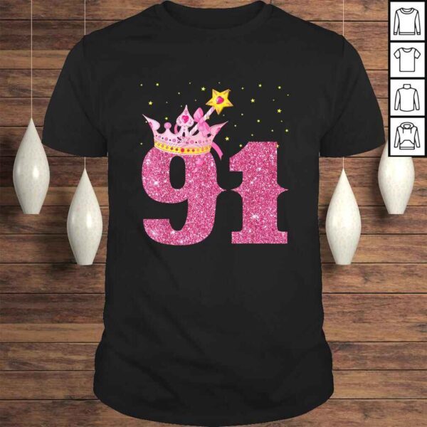 91th Birthday Girl Pink Crown 91 Years old Shirt Gifts