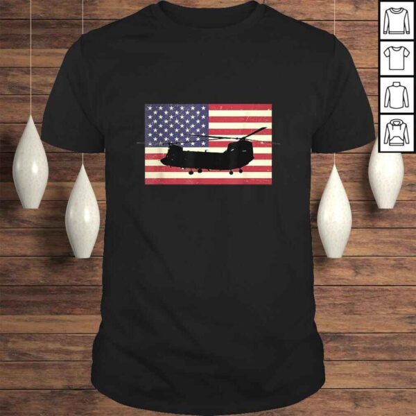 American USA Flag Chinook Helicopter Army Military PiloTShirt Gift