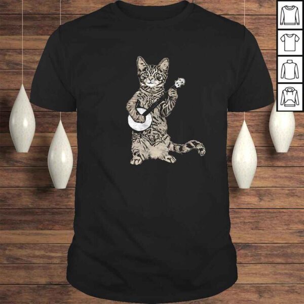 Banjo Cat - Funny Retro Style Bluegrass & Tabby Cat Lover TShirt