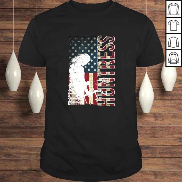 Bowhunting Gift for Women - Huntress USA American Flag Tee T-Shirt