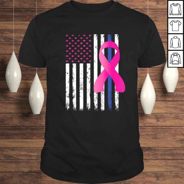 Breast Cancer Awareness Ribbon Thin Blue Line Police Flag TShirt