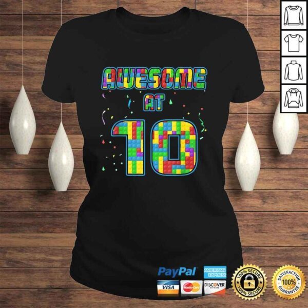 10 Years Old Birthday Gift Age 10 Build Blocks Bricks Theme Shirt - Image 3