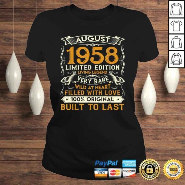 August 1958 Shirt 62 Years Old 62nd Birthday V-Neck T-Shirt - Image 3