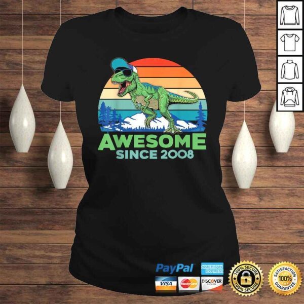 Awesome Since 2008 Boy Girl 12 Years Old Dinosaur T-Rex Tee T-Shirt - Image 3