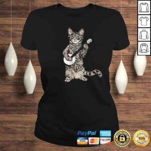 ClassicLadies Banjo Cat Funny Retro Style Bluegrass Tabby Cat Lover TShirt