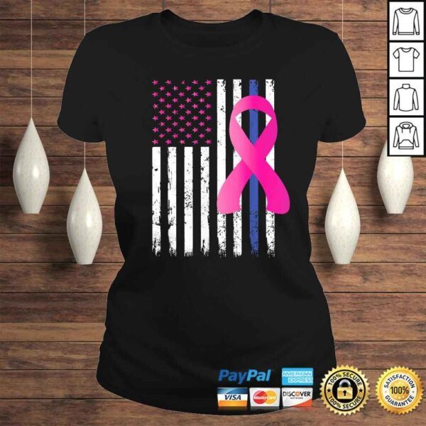 Breast Cancer Awareness Ribbon Thin Blue Line Police Flag TShirt - Image 3