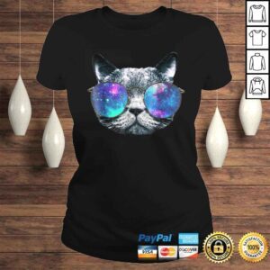 ClassicLadies Cat Space Glasses Shirt Astronaut Cat Meme Round Glasses Tee