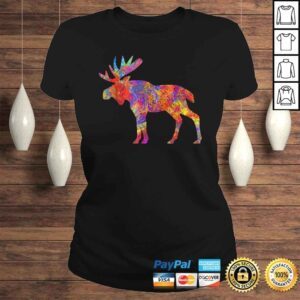 ClassicLadies Colorful Canadian Moose Shirt Abstract Paint Wildlife Tee