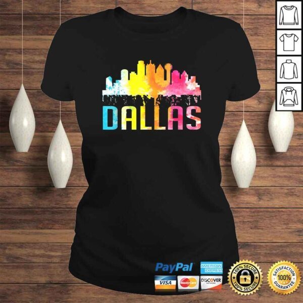 Dallas Texas Retro Watercolor Skyline Art Souvenir TShirt - Image 3