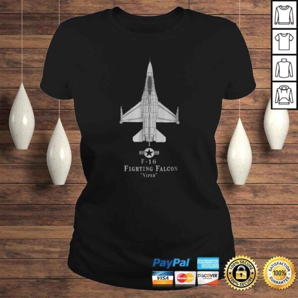 F-16 Fighting Falcon Tech Drawing Military Airplane TShirt - Image 3