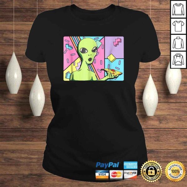 Funny Alien Shirt - Trippy Alien Eating Pizza Shirt 80s - Image 3