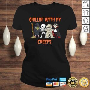 ClassicLadies Funny Chillin With My Creeps Vampire Halloween Skeleton Witch TShirt