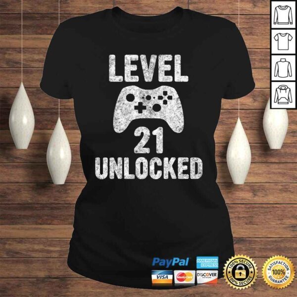 Funny Cute Video Gamer 21th Birthday Gift Funny Level 21 Unlocked Shirt - Image 3