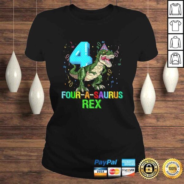 Funny Kids 4 Year Old Boy 4th Birthday Dinosaur Gift Fourasaurus T-shirt - Image 3