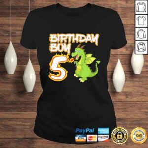 ClassicLadies Funny Kids 5 Year Old Dragon Birthday Boy Themed Party 5th TShirt