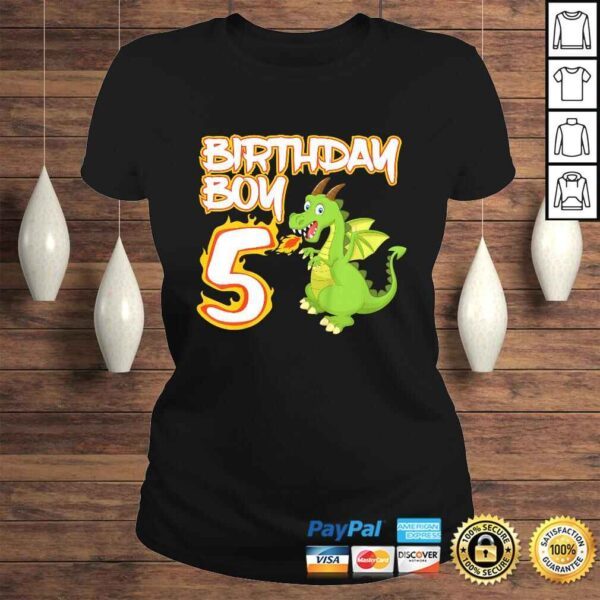 Funny Kids 5 Year Old Dragon Birthday Boy Themed Party 5th TShirt - Image 3