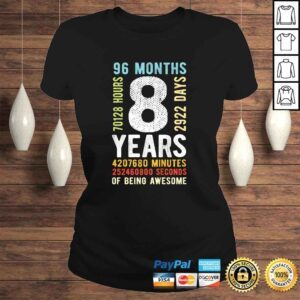 ClassicLadies Funny Kids 8th Birthday 8 Years Old Vintage Retro 96 Months TShirt Gift