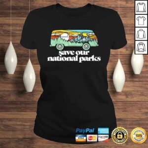 ClassicLadies Funny Retro Save Our National Parks Hippie Van Mountains Shirt