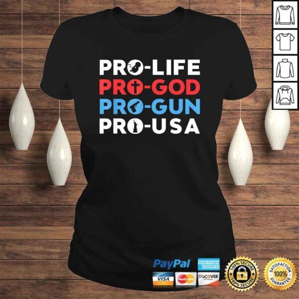 Funny Trump 2020 Shirt Pro Life Pro God Pro Gun Pro USA V-Neck T-Shirt - Image 3