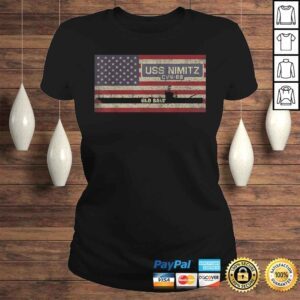 ClassicLadies Funny USS Nimitz CVN68 Aircraft Carrier USA American Flag Shirt