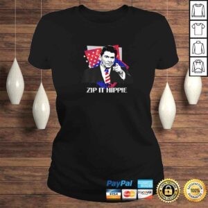 ClassicLadies Funny Zip It Hippie Reagan VNeck TShirt