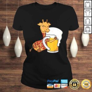 ClassicLadies Giraffe Shirt Cute Giraffe Hugging Beer Graphic Design Shirt