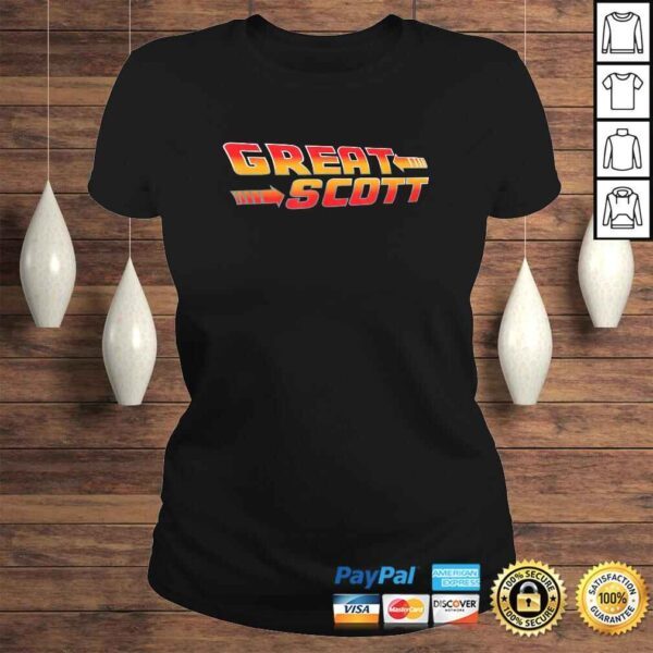 Great Scott Funny Time Traveler Mad Scientist Parody Gift Top - Image 3