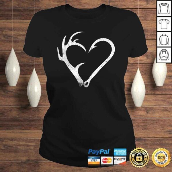 Hunting Fishing Distressed Heart Hook Antler design women Shirt - Image 3