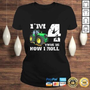 ClassicLadies Kids Im 4 Farm Barnyard Tractor 4th Birthday Party Shirt