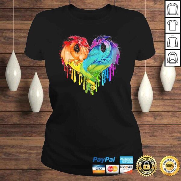 LGBT Dragon Heart Rainbow Heart Dragon LGBT pride Tee T-Shirt - Image 3