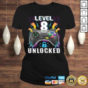 ClassicLadies Level 8 Unlocked Video Game 8th Birthday Gamer Gift Boys Shirt