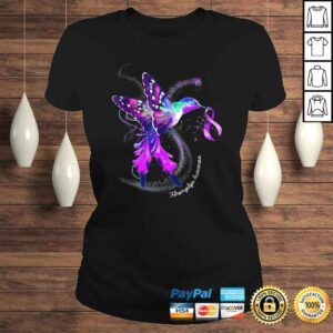 ClassicLadies Official Hummingbird Holding Purple Ribbon Fibromyalgia Awareness Shirt