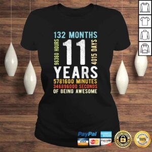 ClassicLadies Official Kids 11th Birthday 11 Years Old Vintage Retro 132 Months TShirt