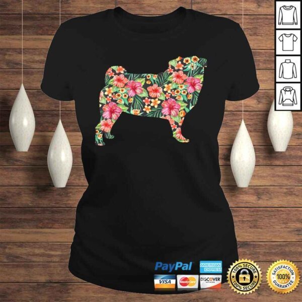 Official Pug Flower Funny Dog Silhouette Floral Gifts Women Men Shirt - Image 3