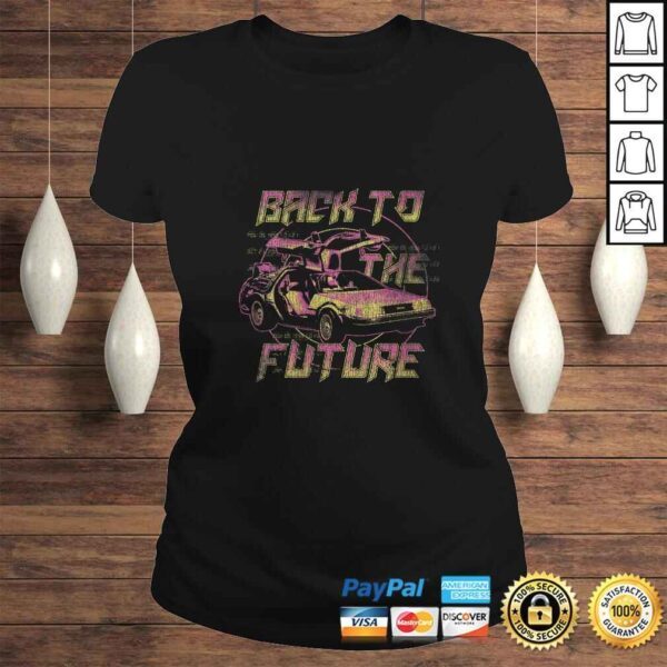 Official Womens Back To The Future Neon Fade DeLorean Gift TShirt - Image 3