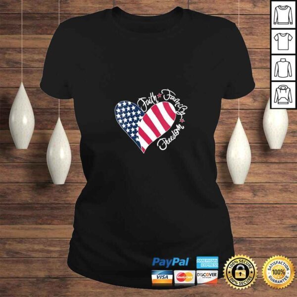 Official Womens Patriotic Christian US Flag Faith Family Freedom Liberty Tee Shirt - Image 3