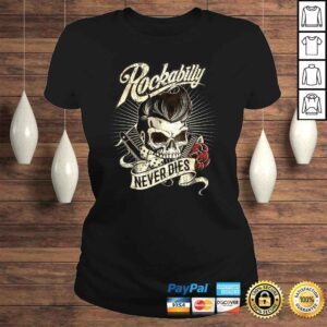 ClassicLadies Rockabilly never dies barber skull hipster gift for bikers VNeck TShirt