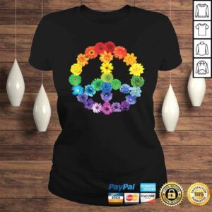 ClassicLadies Spring Flowers Peace Sign Gerbera Daisies Roses Rainbow TShirt