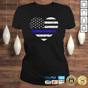 ClassicLadies Thin Blue Line American Flag Heart Police Shirt