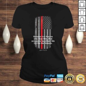 ClassicLadies Thin Red Line Firefighter Bible Verse American Flag TShirt