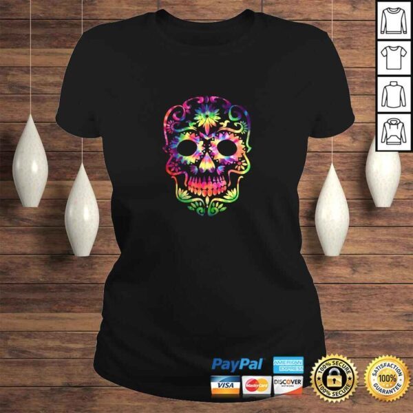 Tye Dye Day of the Dead Shirt Art-70's Style Sugar Skull Gift TShirt - Image 3