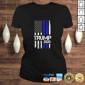 ClassicLadies Vintage Thin Blue Line Trump 2020 American Flag TShirt