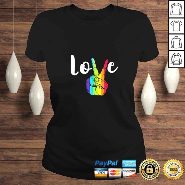 Womens Love Peace Sign Rainbow LGBT Lesbian Gay Pride Shirt - Image 3