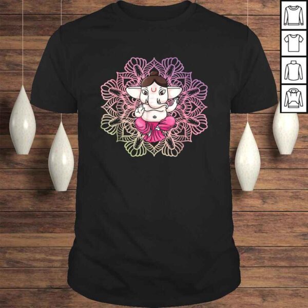 Cute Ganesh Tee - Ganesha in Lotus Meditation Mandala Shirt